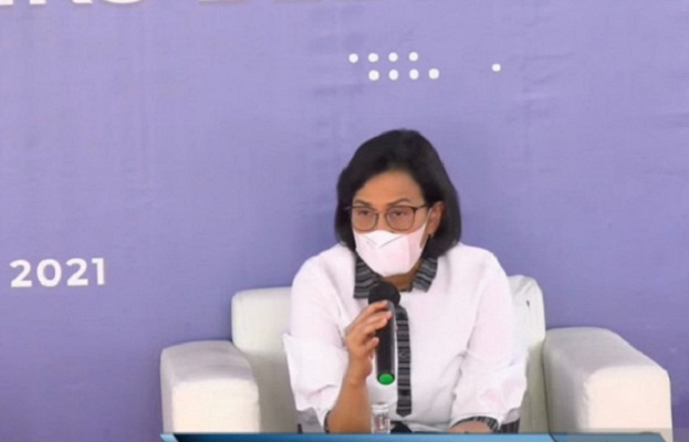 Menteri Keuangan (Menkeu) Sri Mulyani dalam Konferensi Pers Penguasaan Aset Eks BLBI di Jakarta